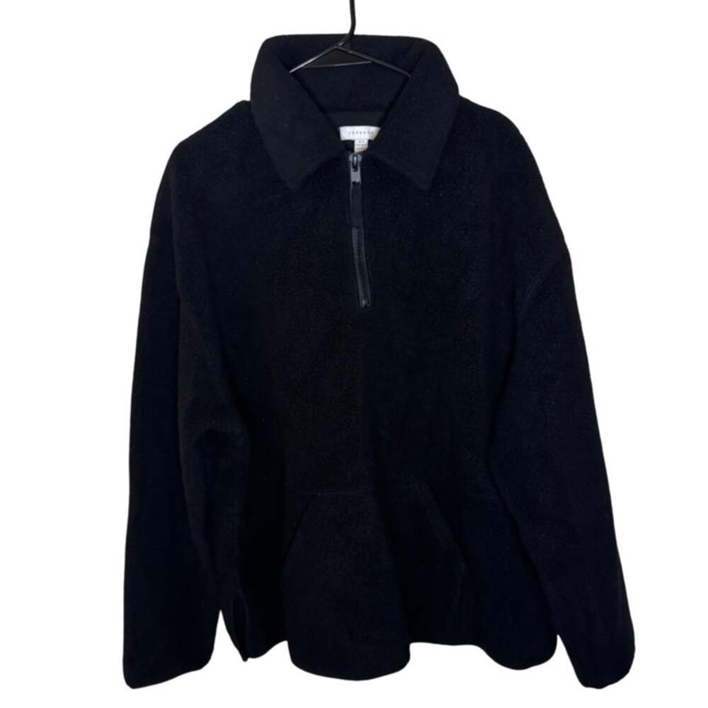Topshop Borg Quarter Zip Black Fleece Hoodie Long Sleeve Pouch Pocket Sweater M